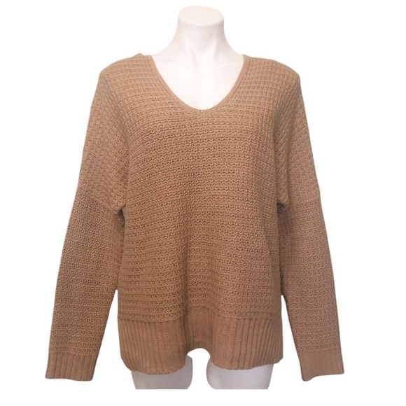 Rachel Zoe Women’s Sweater Hoodie V-Neck Chunky Knit Carmel / Tan - SZ Med - Picture 3 of 9